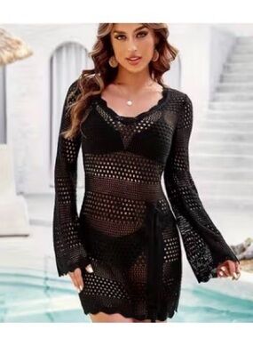 Others Follow Black Crochet Beach Cover-Up Dress
